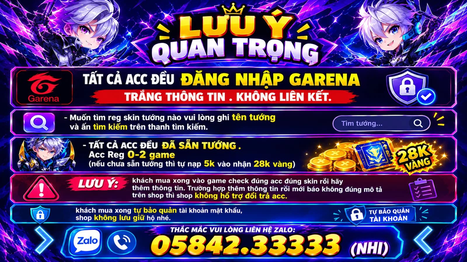 LƯU Ý TRƯỚC KHI MUA ACC.