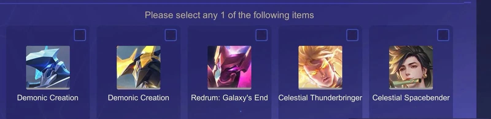 Acc reg rương tự chọn 1 trong 5 skin